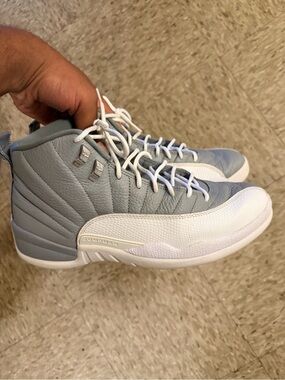 Jordan Retro 12 High-Top Sneakers in Light Gray and White